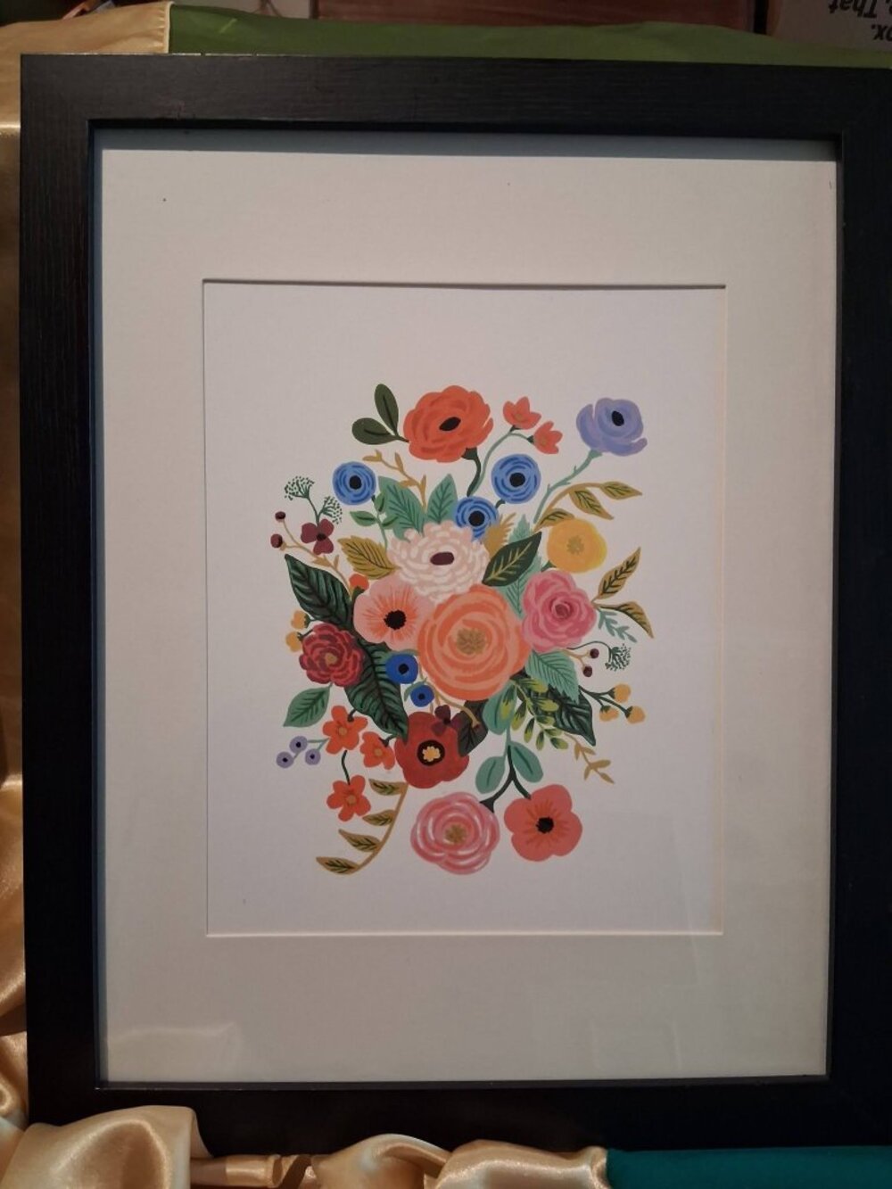 Framed Floral Botanical Art Print Colorful Flower Bouquet Modern Frame 11x14
